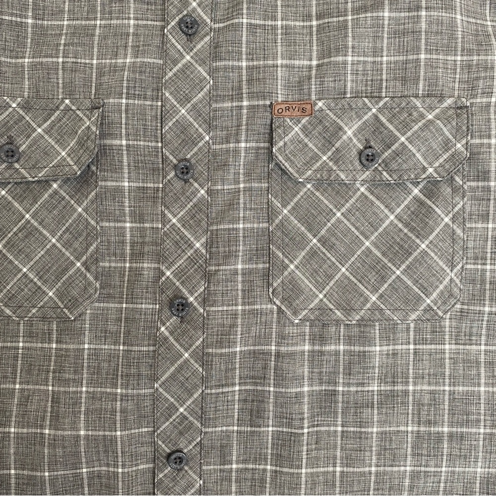 Orvis Mens Shirt Button Up Short Sleeve Gray Check Work Casual XXL - Picture 8 of 9